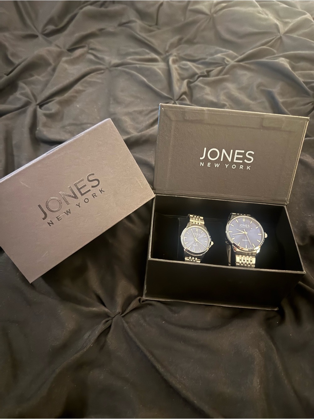 His & Hers Jones New York Silver Watches with Blue Dials